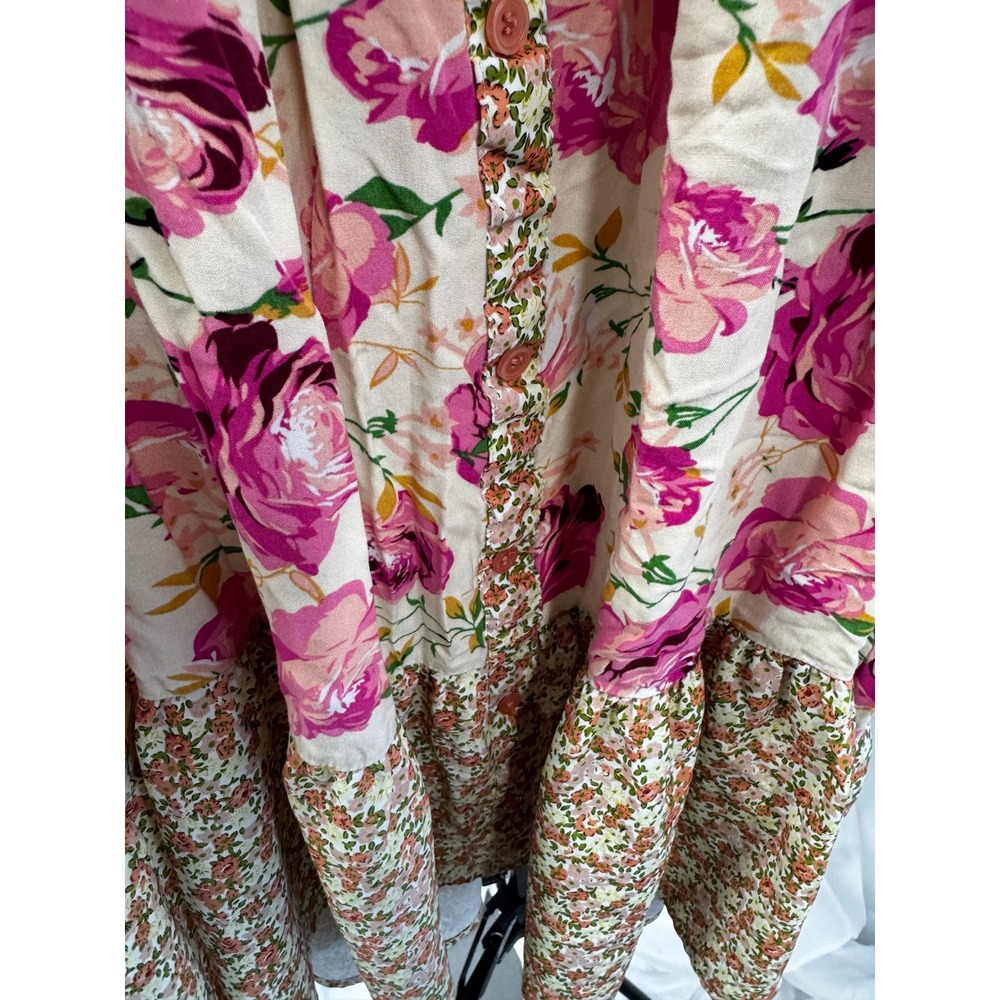 Umgee Pink Floral Patchwork Cottagecore Flutter Sleeve Short Dress Plus Sz 2XL - Picture 8 of 16